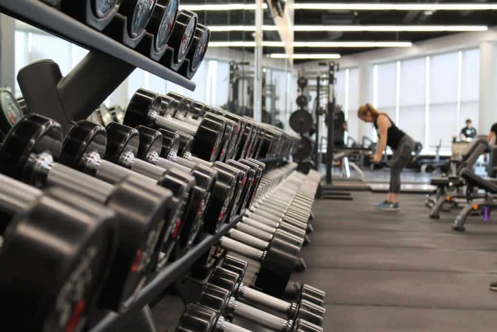 rack of dumbells at a gym