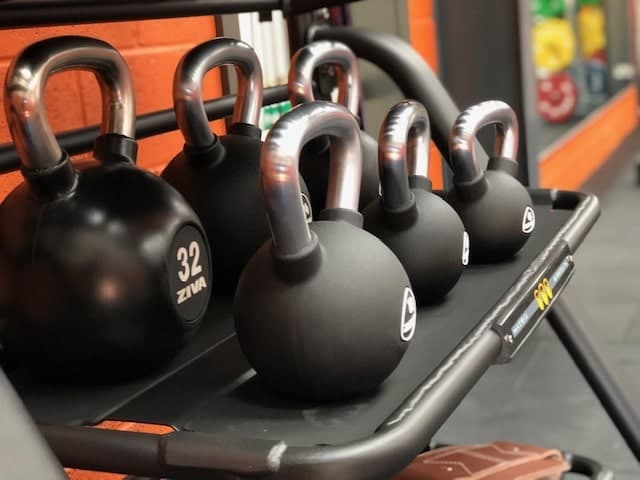 Rack of kettlebells